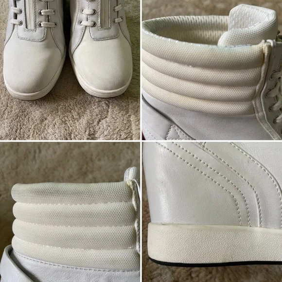 L.A.M.B Georgi White Leather Hidden Wedge Zip Up High Top Sneaker Size 8 1/2 - Picture 14 of 15